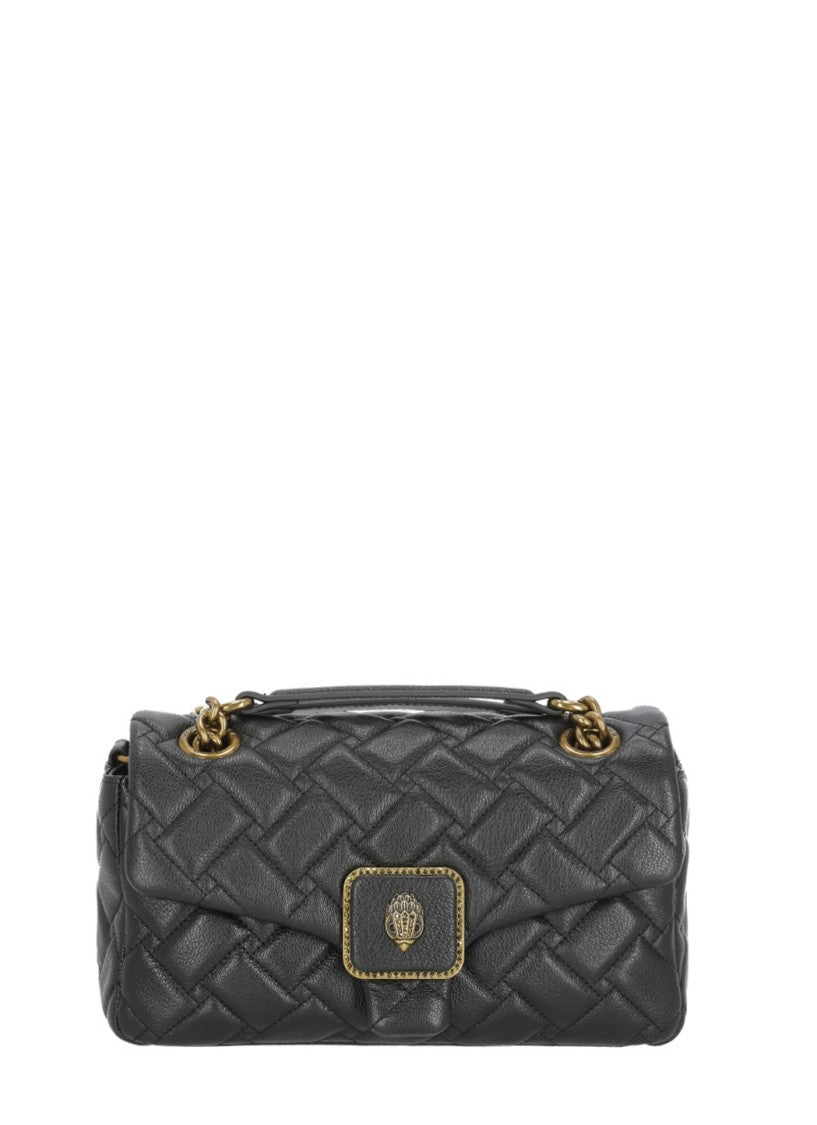 Kurt Geiger Black Quilted Leather Rhinestone Accents Shoulder Bag