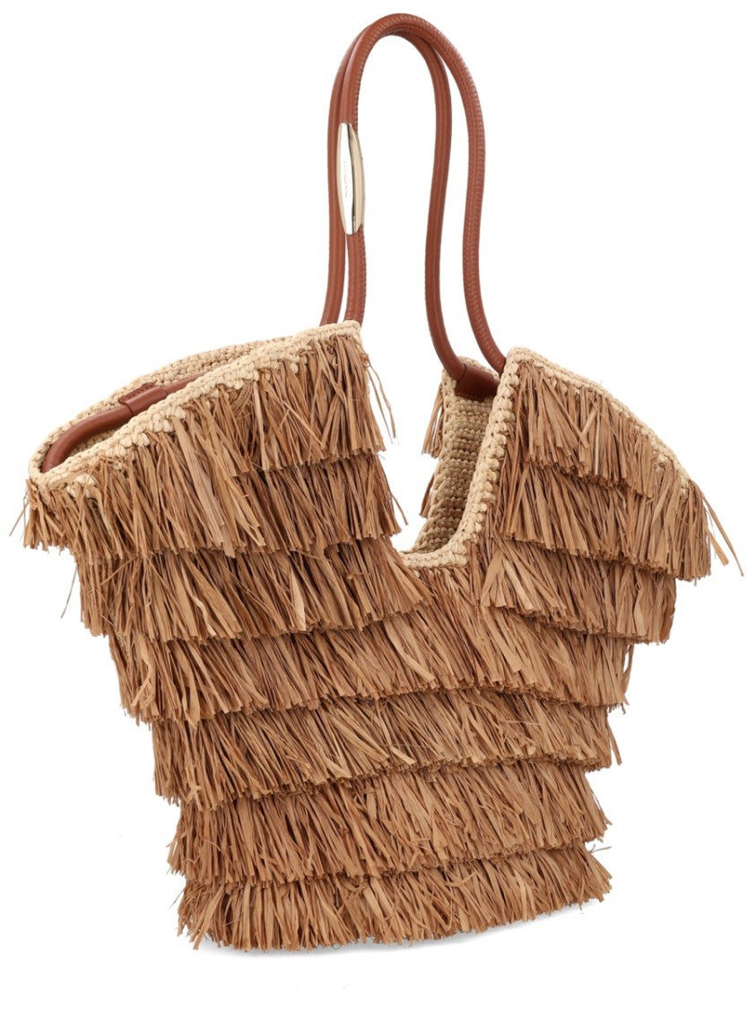 Zimmermann Neutrals Goldentime Layered Fringed Tote Bag