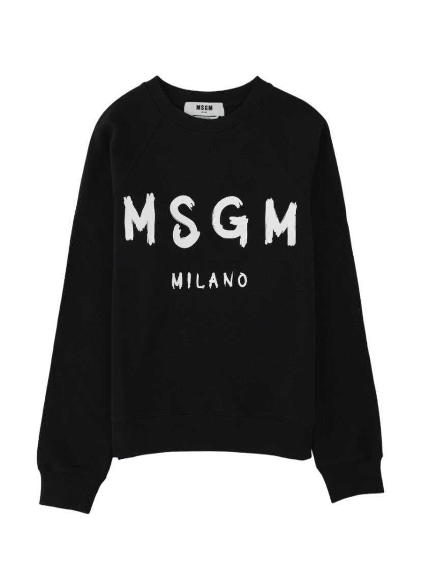 Msgm Black Brushstroke Cotton Sweatshirt