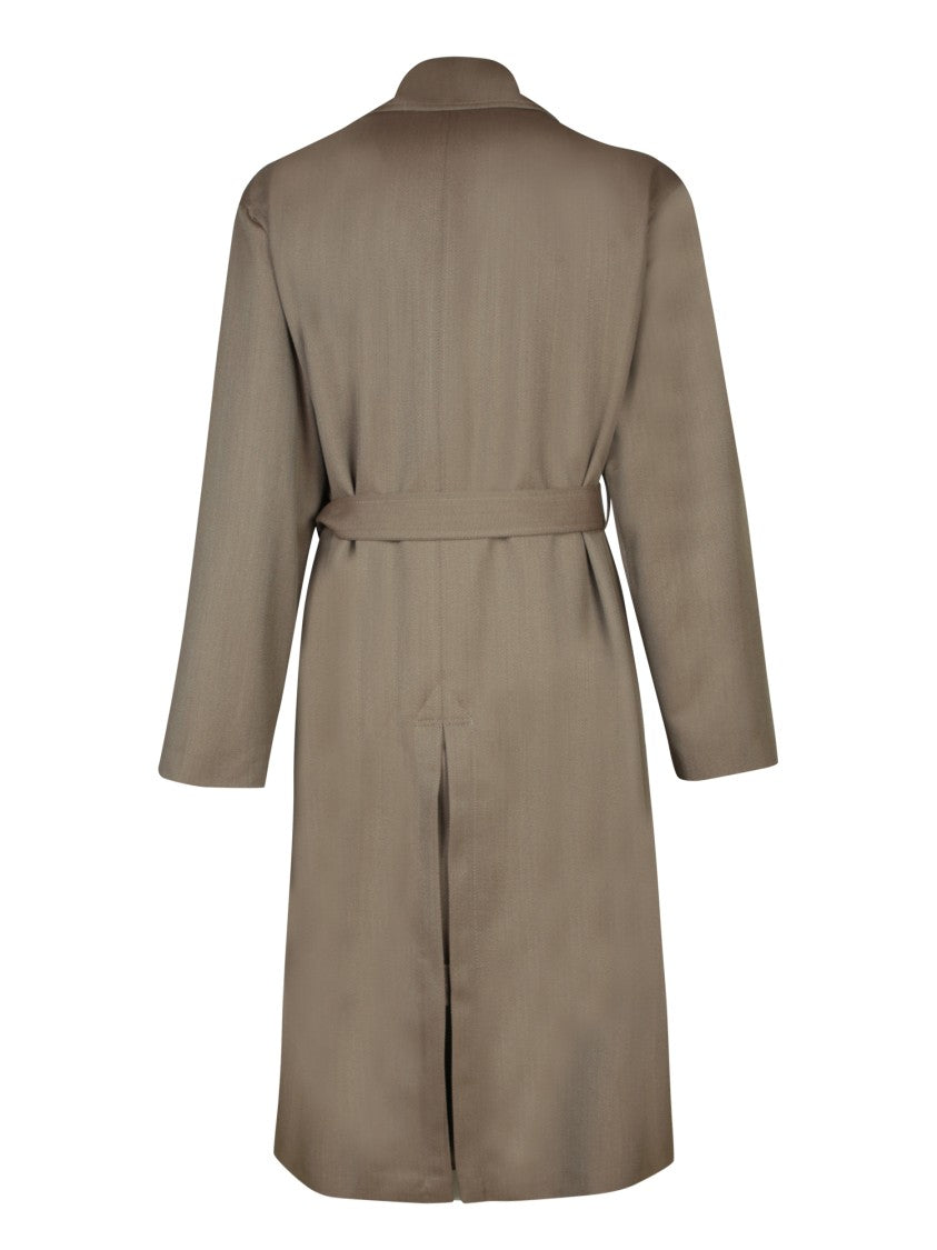 Lardini Virgin Wool Trench Coat With Classic Belt And Design