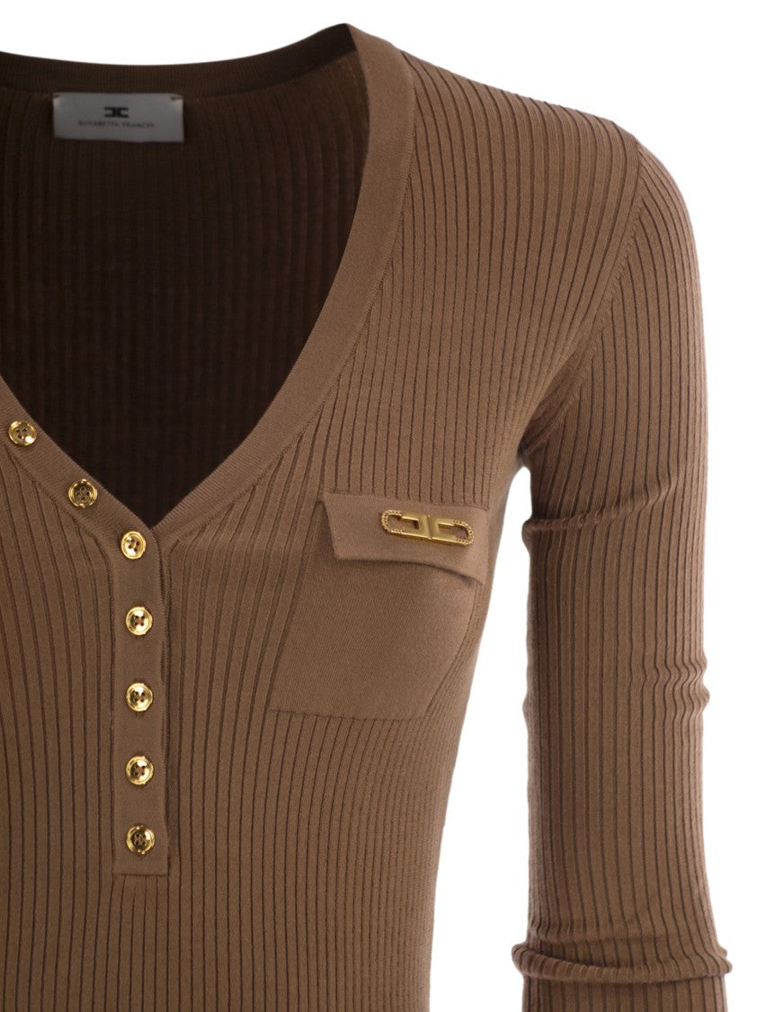 Elisabetta Franchi Ribbed Knit Dress With Pocket