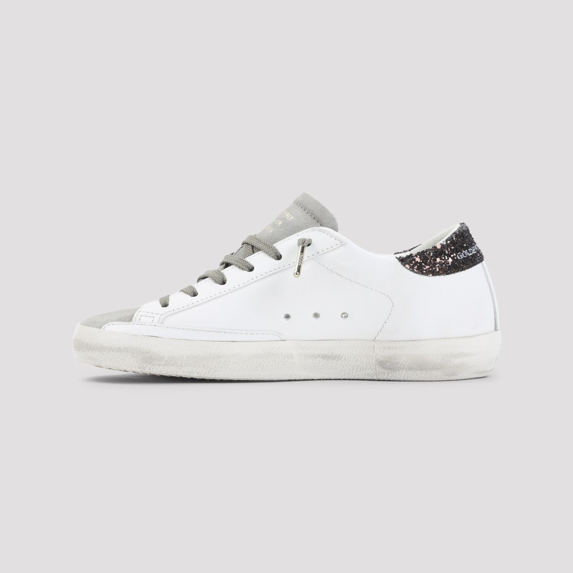 Golden Goose Distressed White Leather Sneakers With Glittering Details