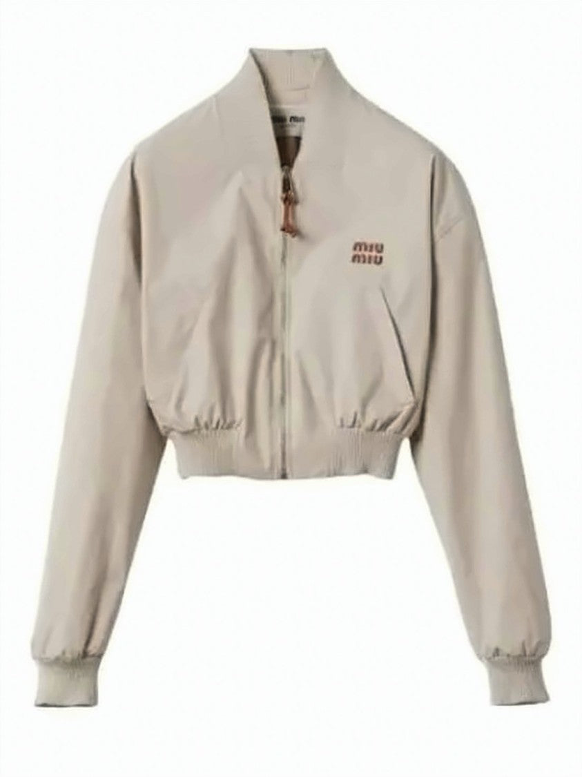 Miu Miu Cropped Bomber Jacket With Ribbed Cuffs And Modern Silhouette