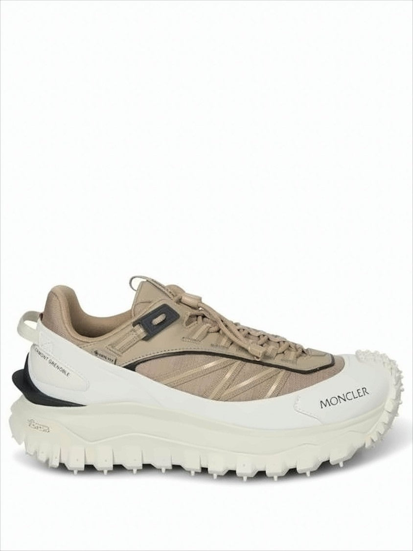 Moncler Beige Leather And Fabricsneakers With Textured Outsole