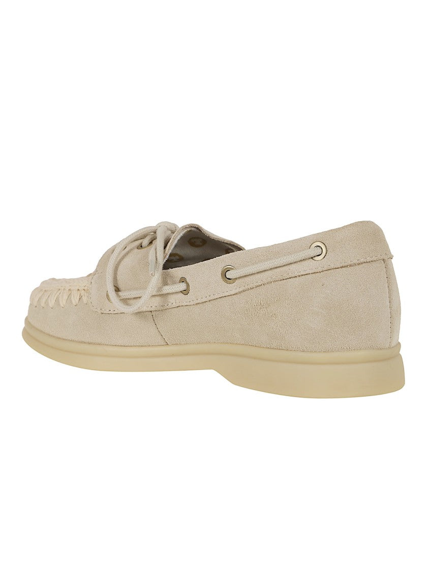 Mou Boat-Style Moccasin Shoes With Handcrafted Crochet Stitching