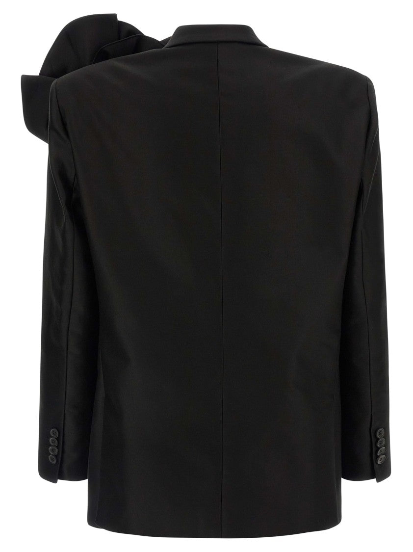 Magda Butrym Single-Breasted Cotton Blazer With Removable Flower Brooch