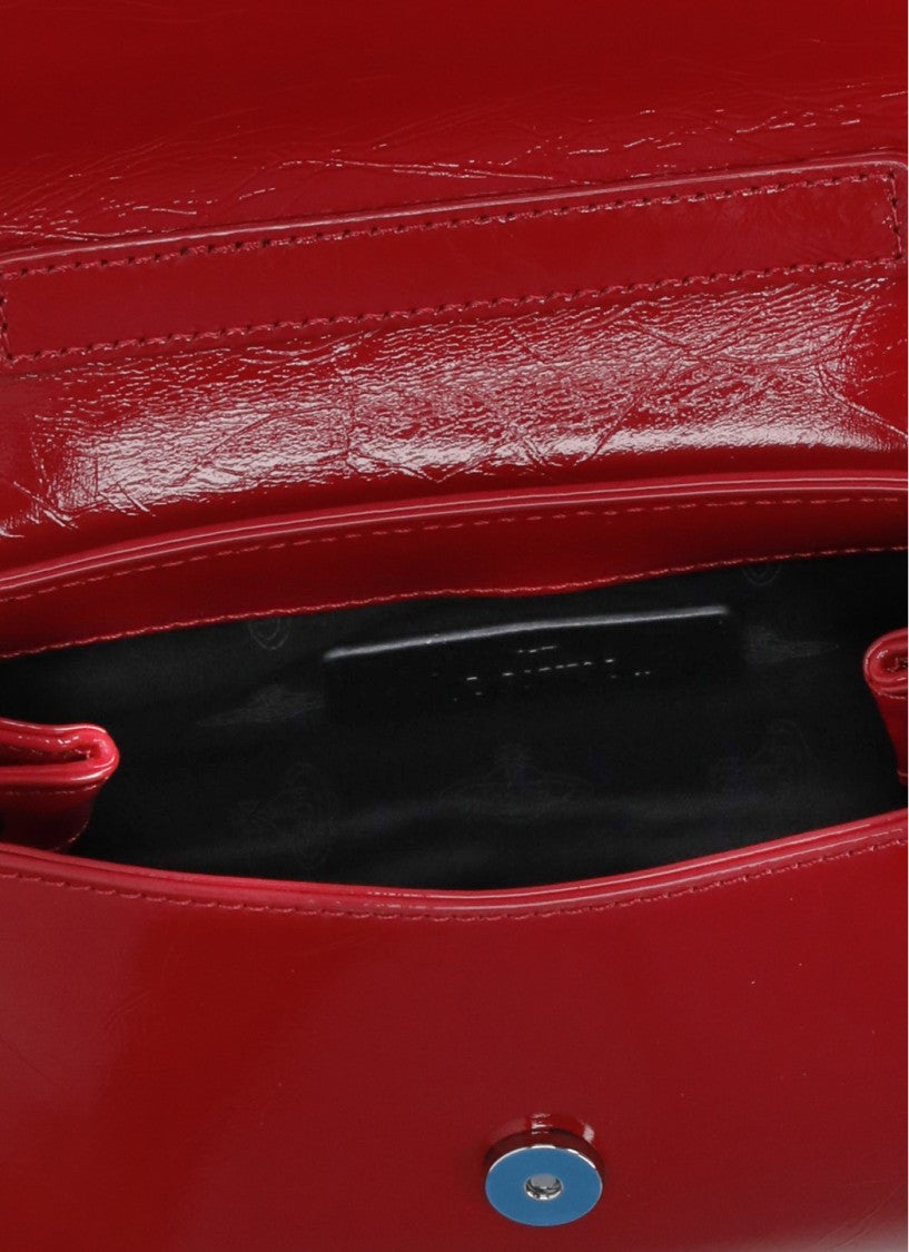 Vivienne Westwood Red Rectangular Patent Leather Orb Logo Shoulder Bag