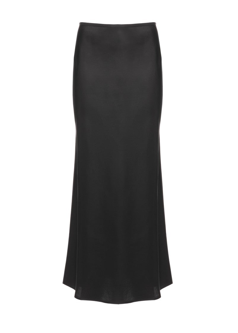 Loulou De Saison Black Satin Finish Hook Closure Silk Long Skirt