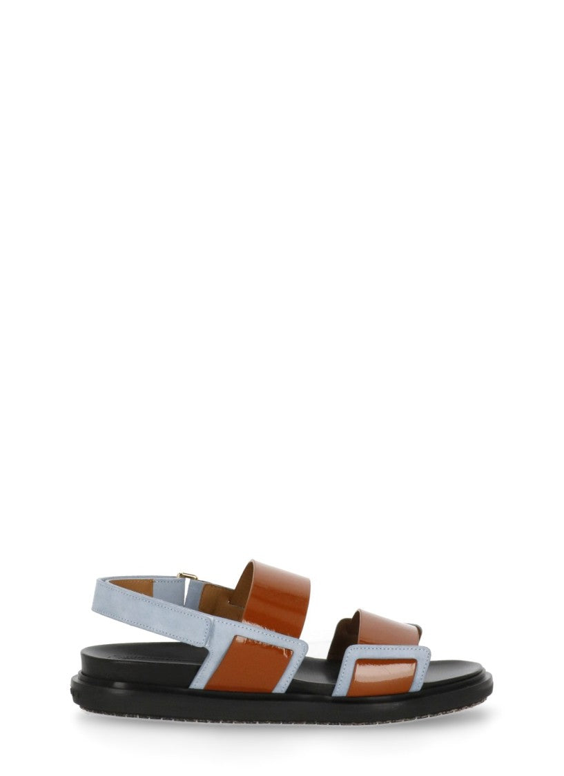 Marni Brown Leather Sandals With Contrasting Color Accents