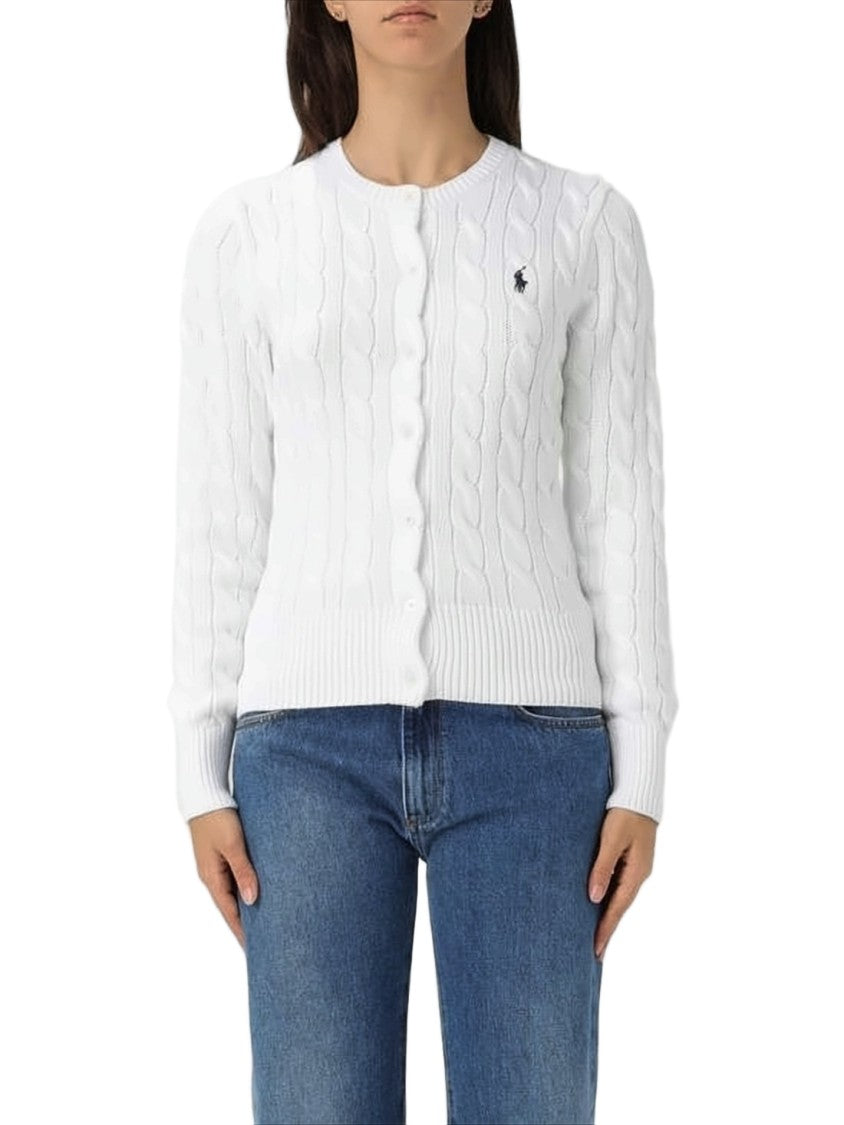 Polo Ralph Lauren Cropped Cable Knit Cardigan With Button-Down Front