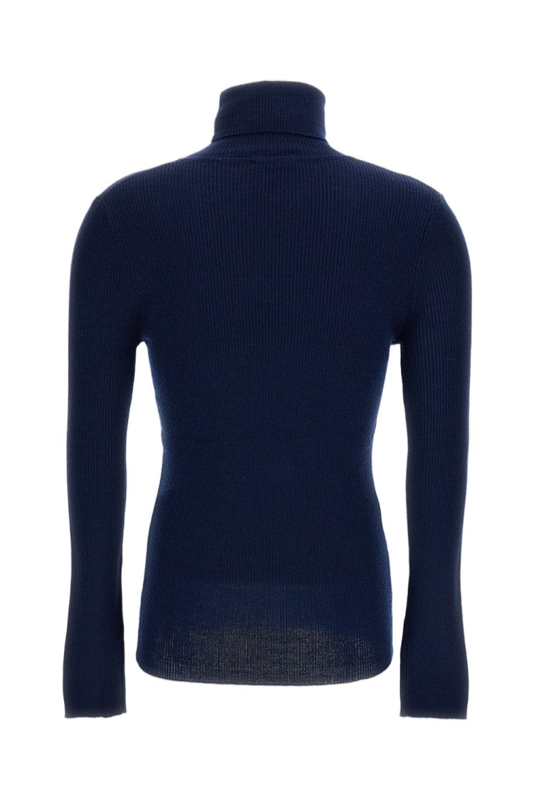 Irie' Blue Ribbed Fitted Turtleneck Sweater