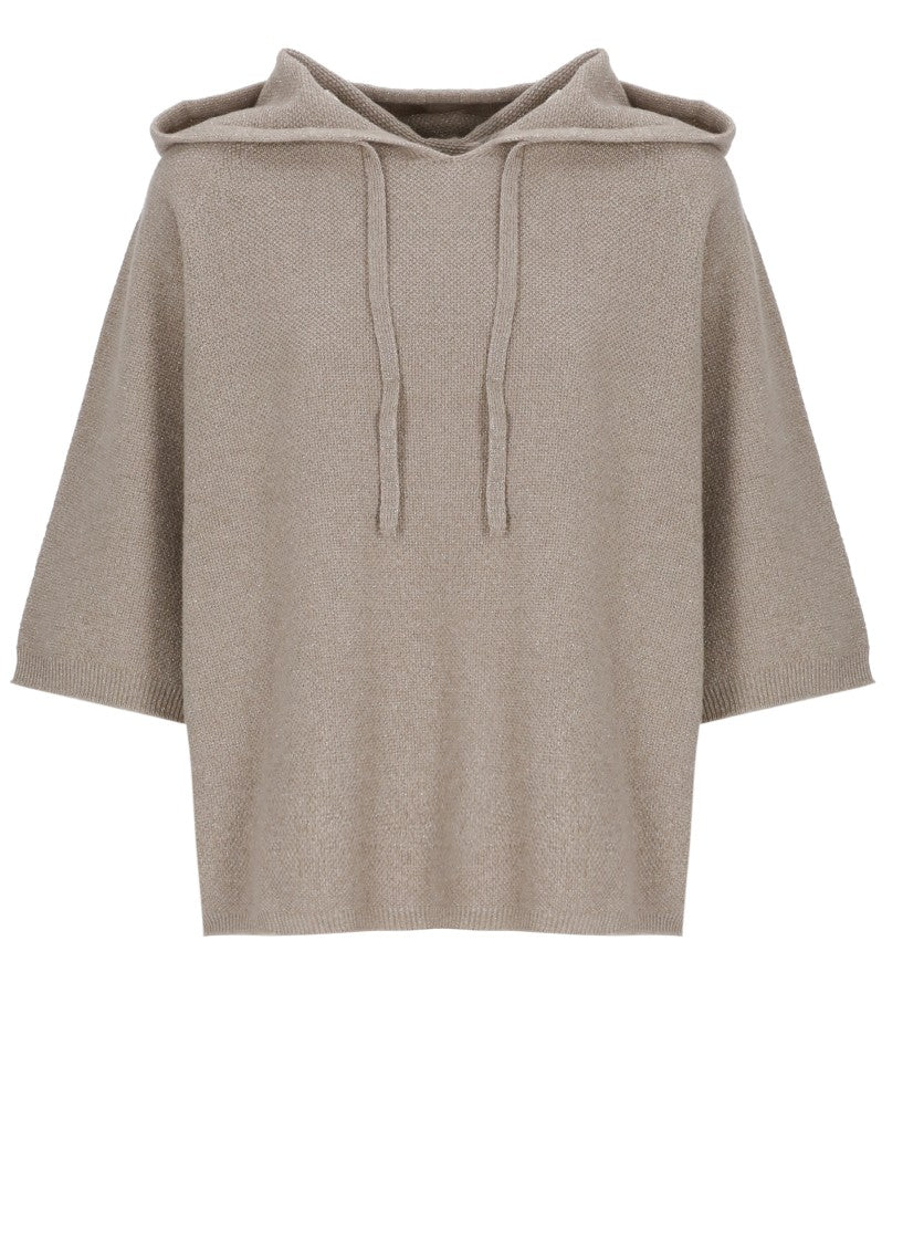 Fabiana Filippi Brown Hooded Wool Lurex Cape