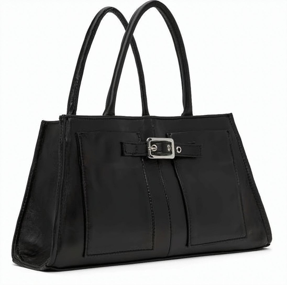 Gimaguas Rectangular Lambskin Tote Bag With Buckle Strap Detail