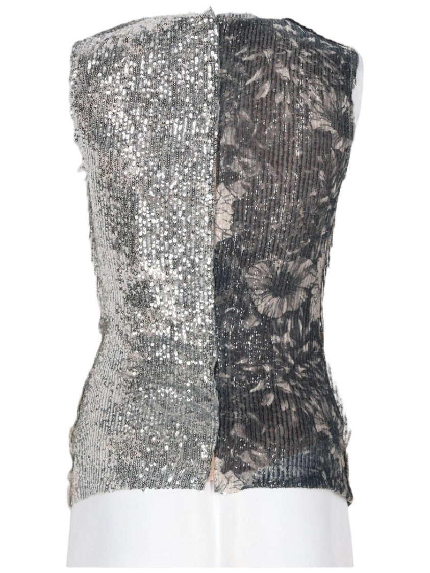 Maison Margiela Fitted Patchwork Top With Textured Knit And Floral Designs
