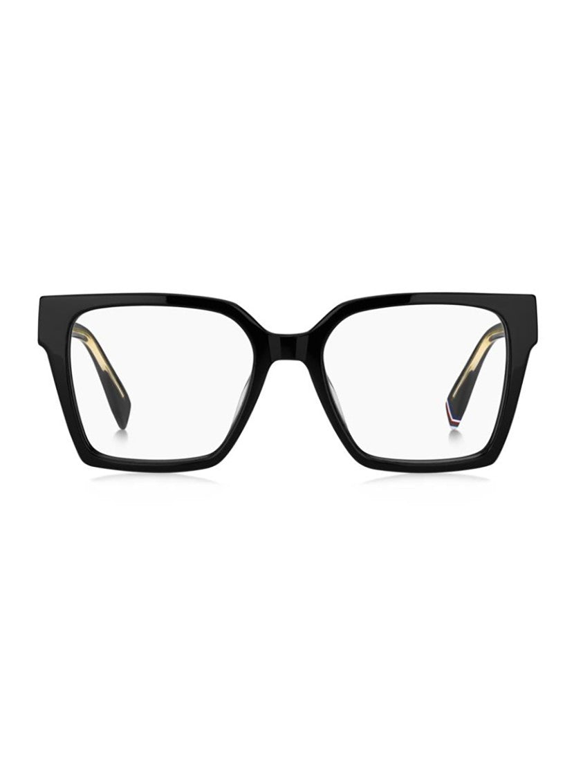 Tommy Hilfiger Rectangular Black Acetate Optical Frames With Gold-Tone Detail