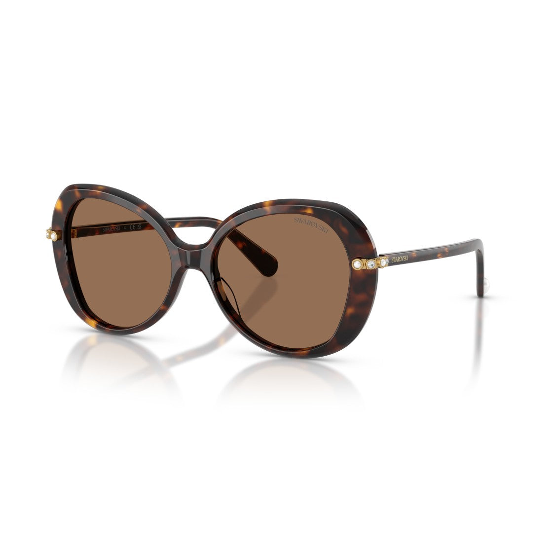 Swarovski 0Sk6059 Oversized Tortoiseshell Sunglasses With Crystal Accents