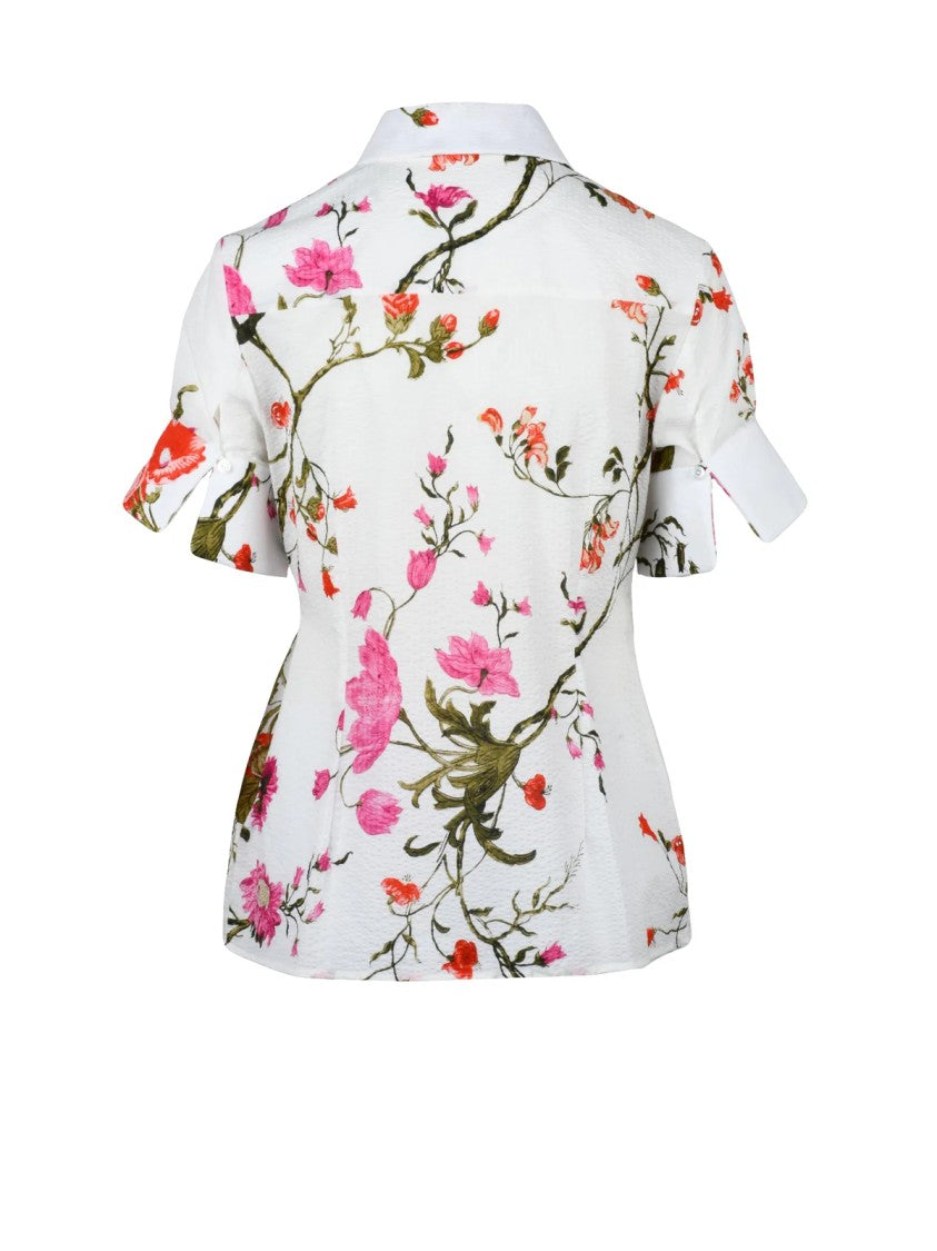 Erdem White Textured Floral Print Cotton Shirt