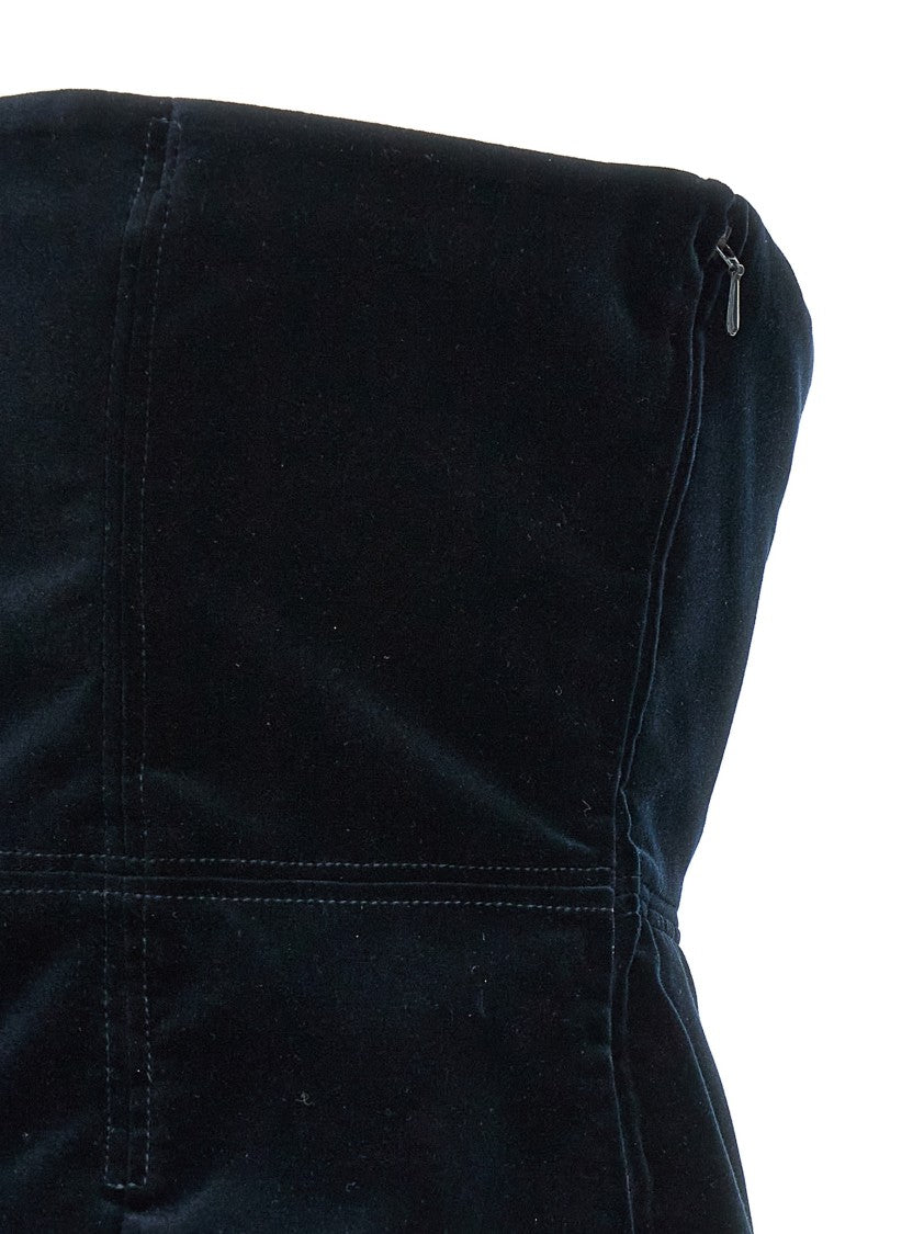 Tom Ford Strapless Black Velvet Top With Peplum Hem And Side Zip Closure