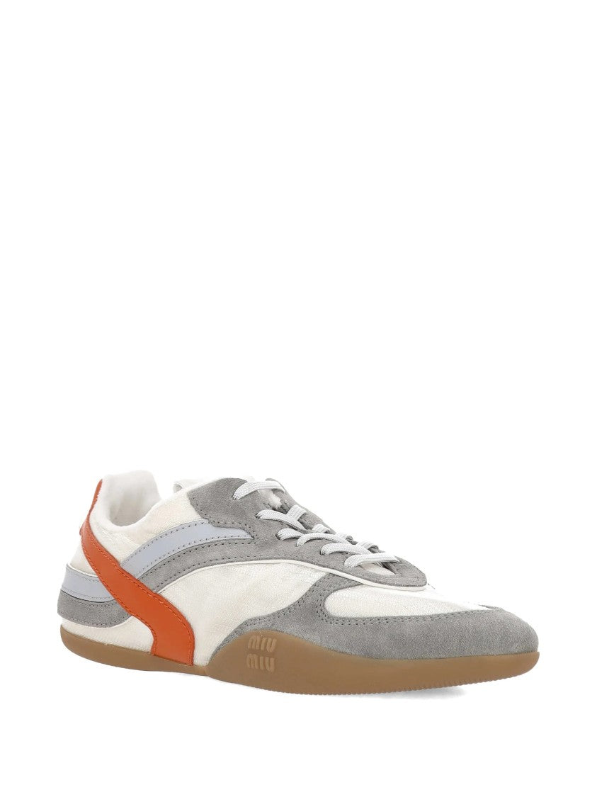 Miu Miu White/Grey Low-Profile Bold Orange Accents Sneakers