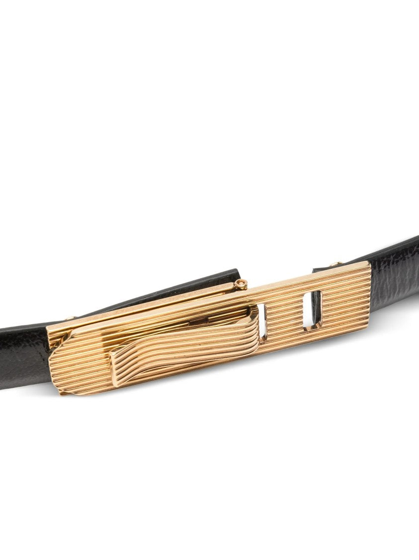 Alberta Ferretti Black Slim Goat Skin Buckle Belt