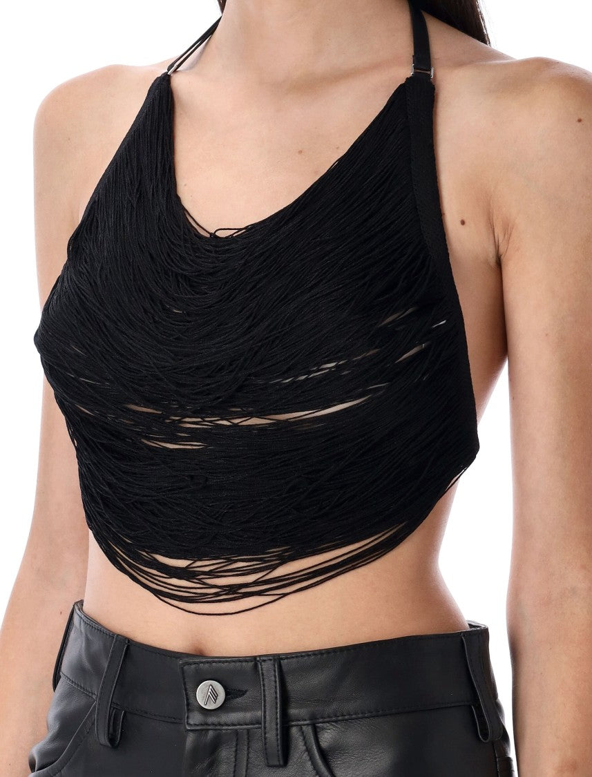 The Attico Cropped Black Halter Top