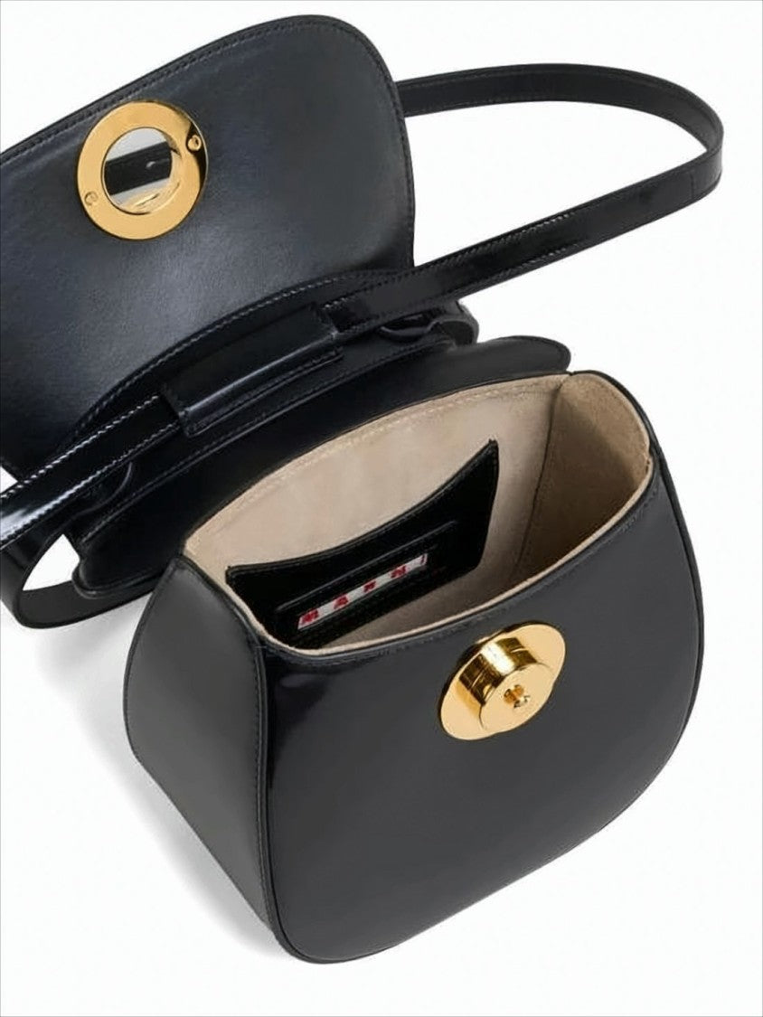 Marni Structured Black Leather Shoulder Bag With Gold-Tone Clasp