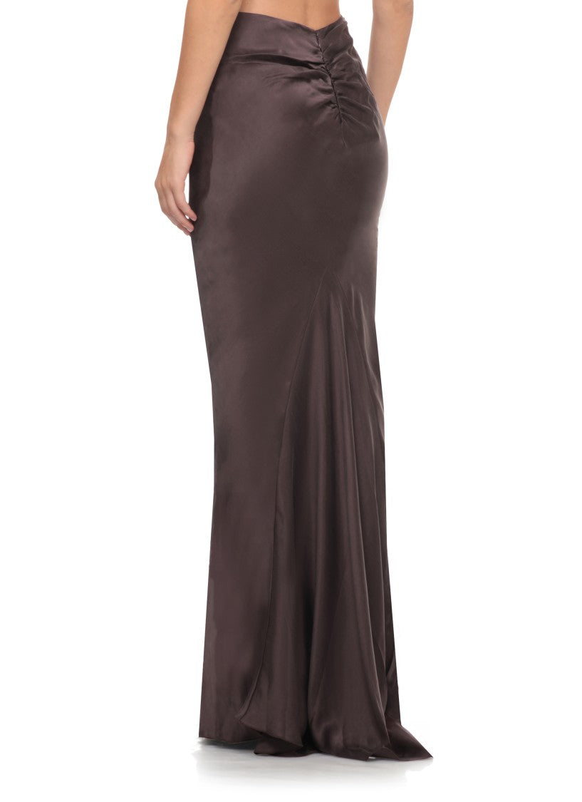 The Andamane Brown Flared Silky Maxi Skirt