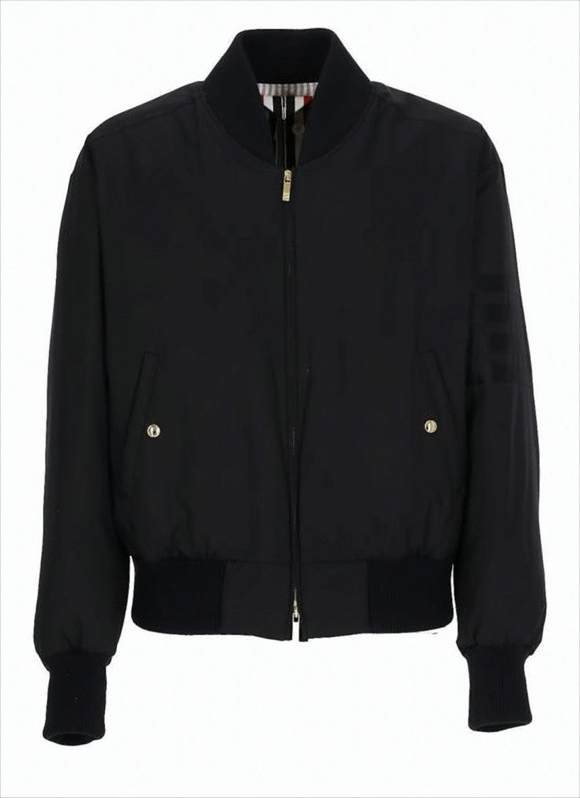 Thom Browne Padded Black Bomber Jacket With Gold Zipper And Ribbed Details