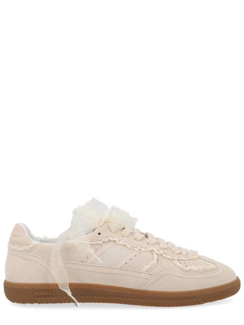 Alohas Beige Suede Organza Ribbon Sneakers