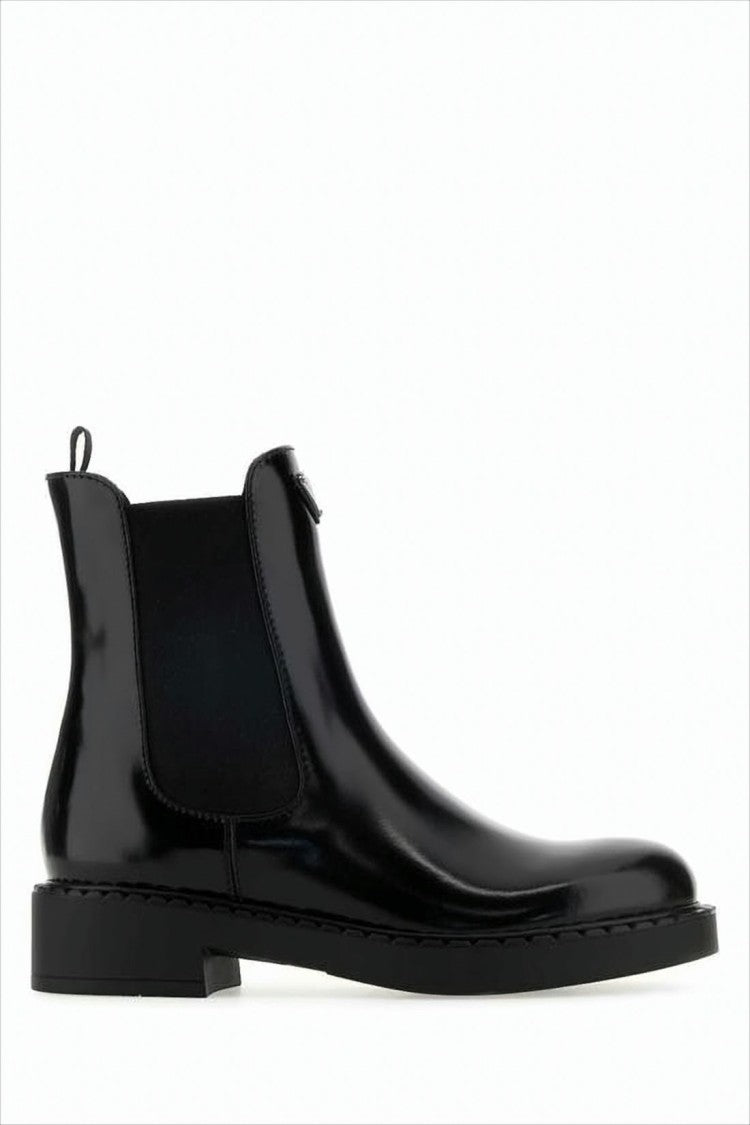 Prada Polished Black Calf Leather Boots