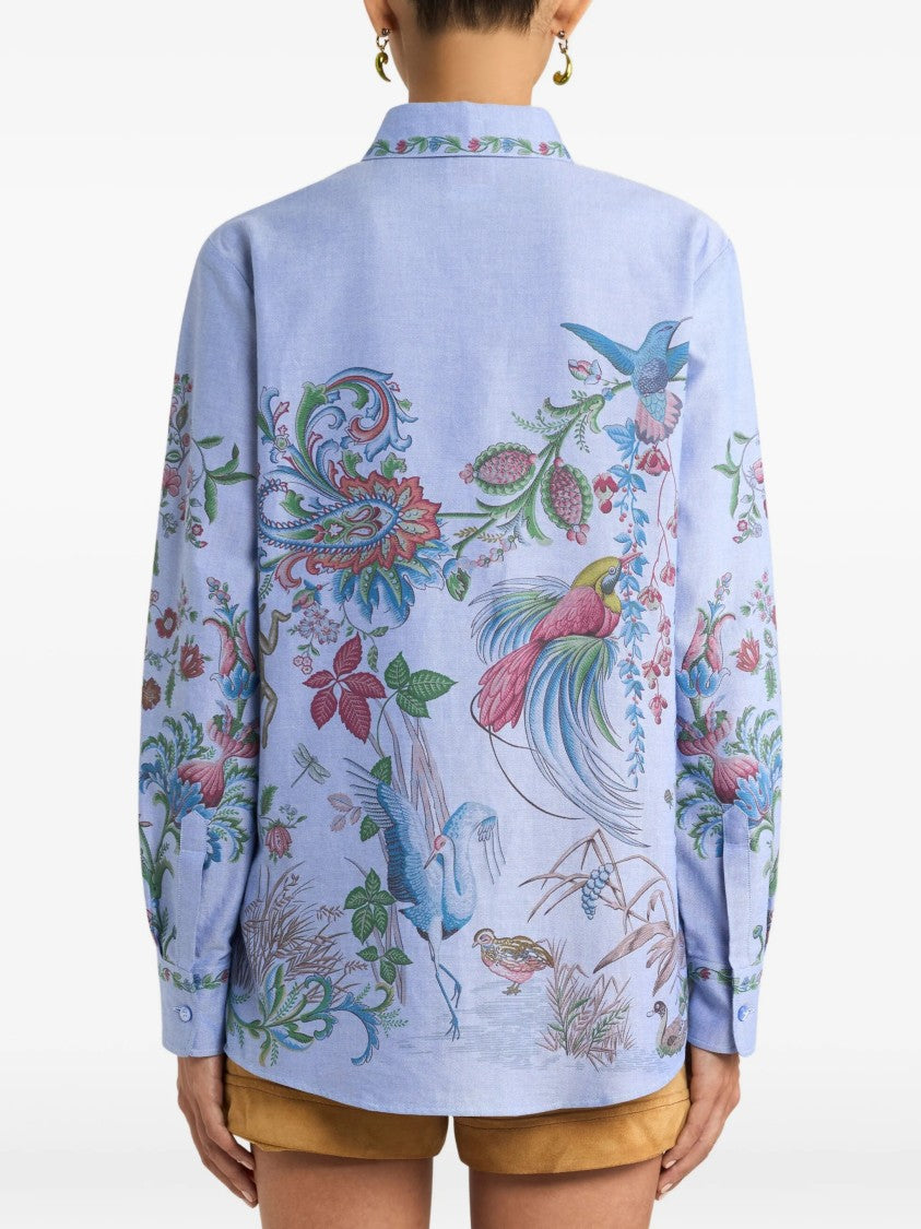 Etro Light Blue Botanical Print Button-Up Shirt