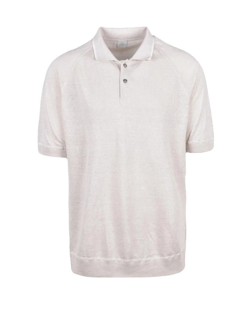 Eleventy Beige Linen Cotton Piqué Polo Shirt