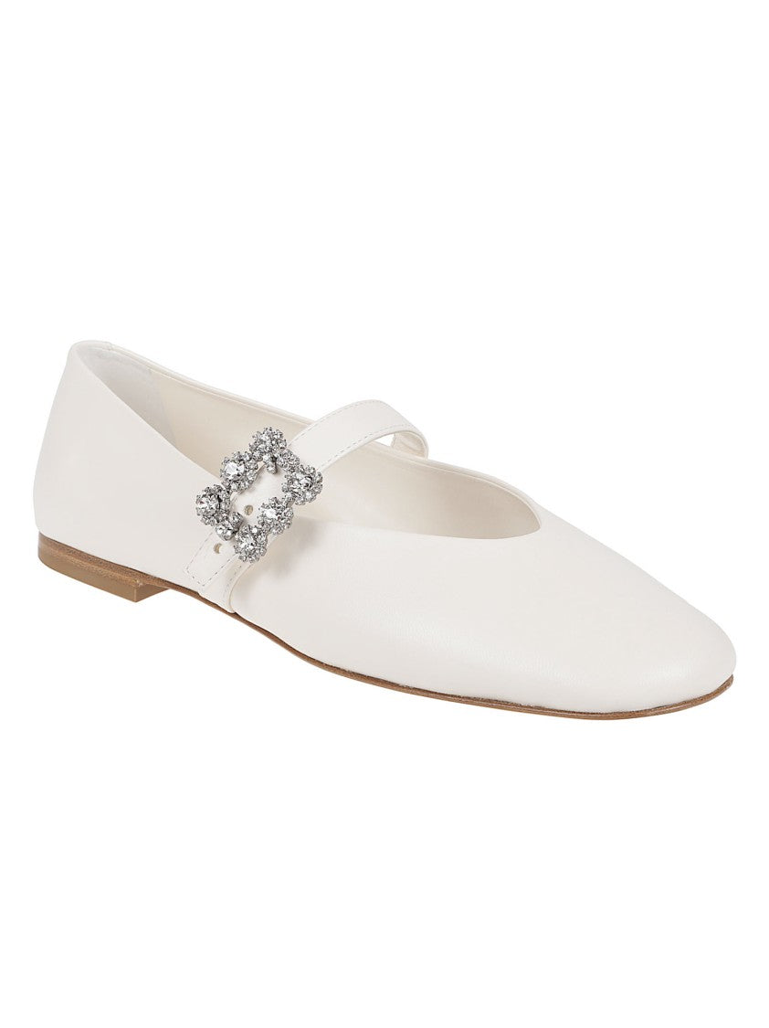 Roger Vivier Pointed Toe Lambskin Flats With Ornate Buckle
