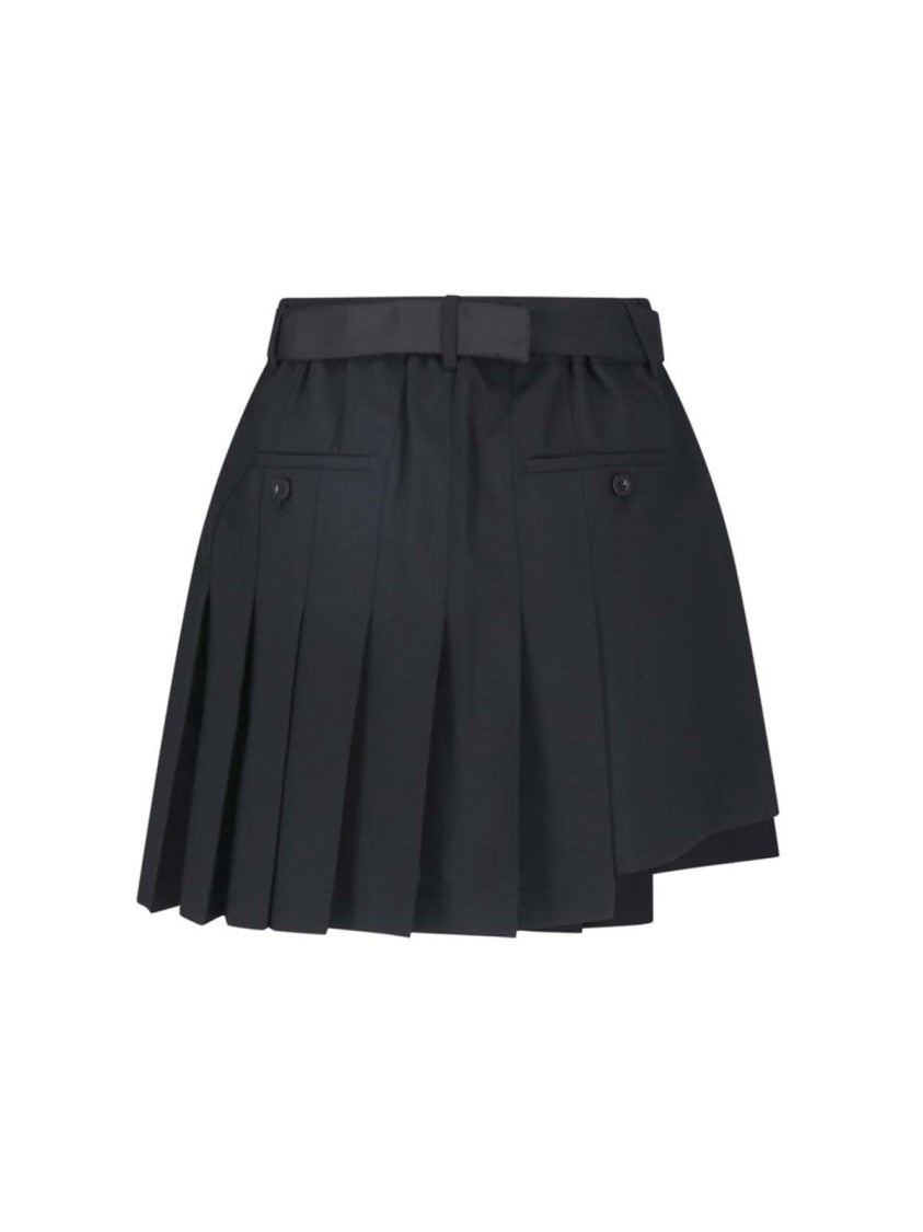 Sacai Black Wool-Blend Belted Shorts