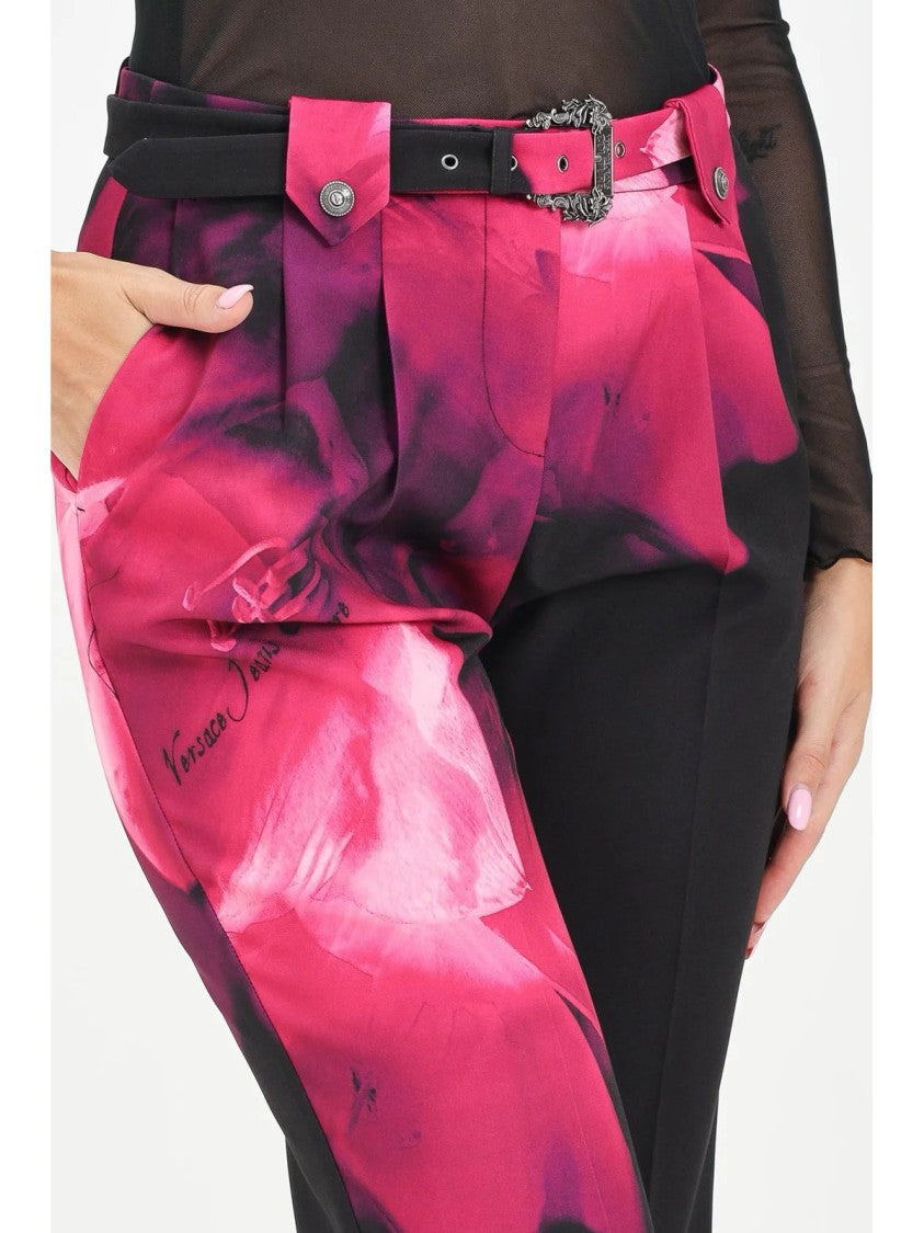Versace Jeans Couture Cigarette Trousers With Floral Print And Matching Belt