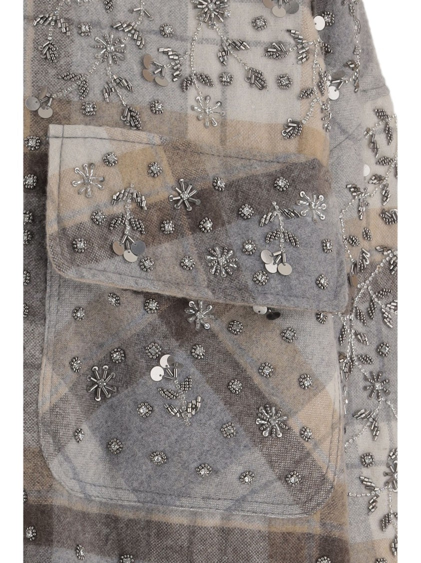 Novelle Wool Blend Shirt Jacket With Floral Embroidery