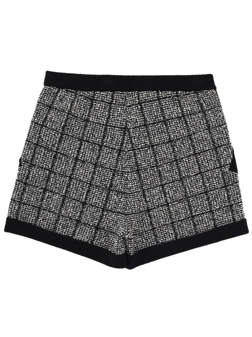Balmain Cotton Tweed Checkered Front Pockets Shorts