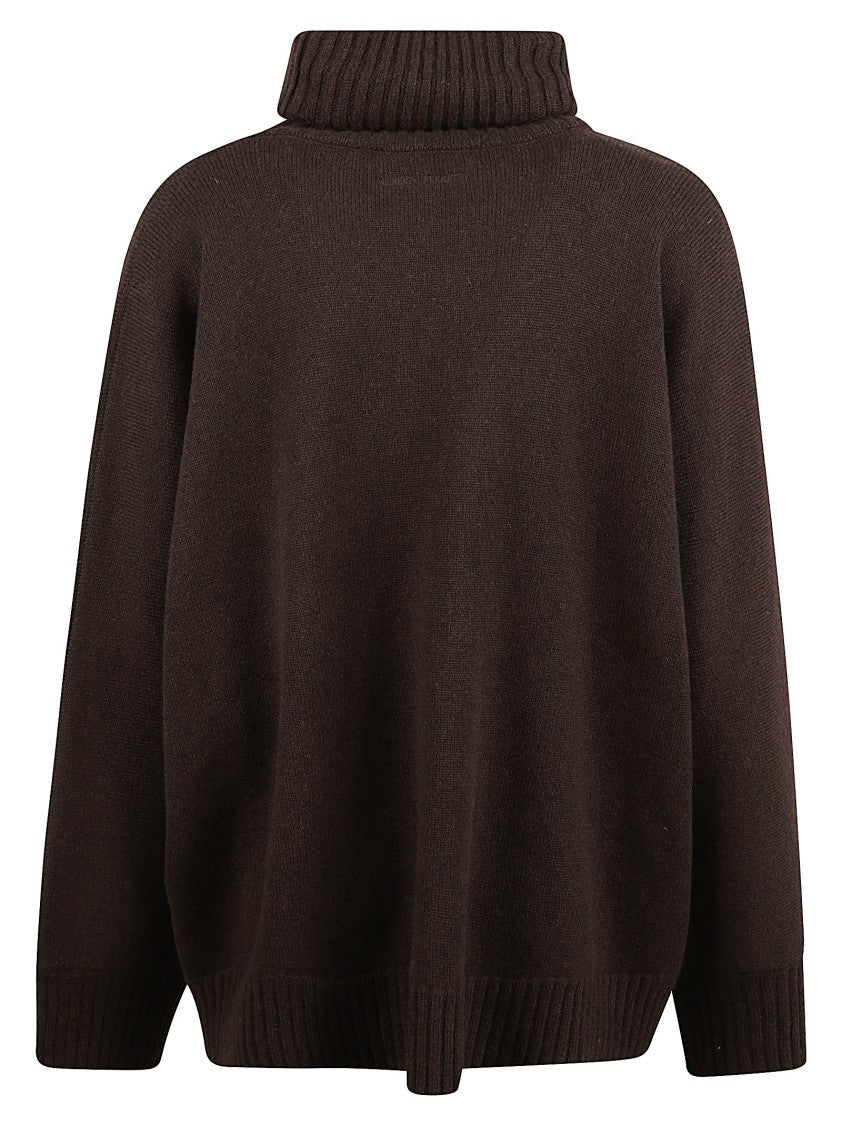 Alberta Ferretti Coffee Brown Turtleneck Sweater With Ribbed Detailing
