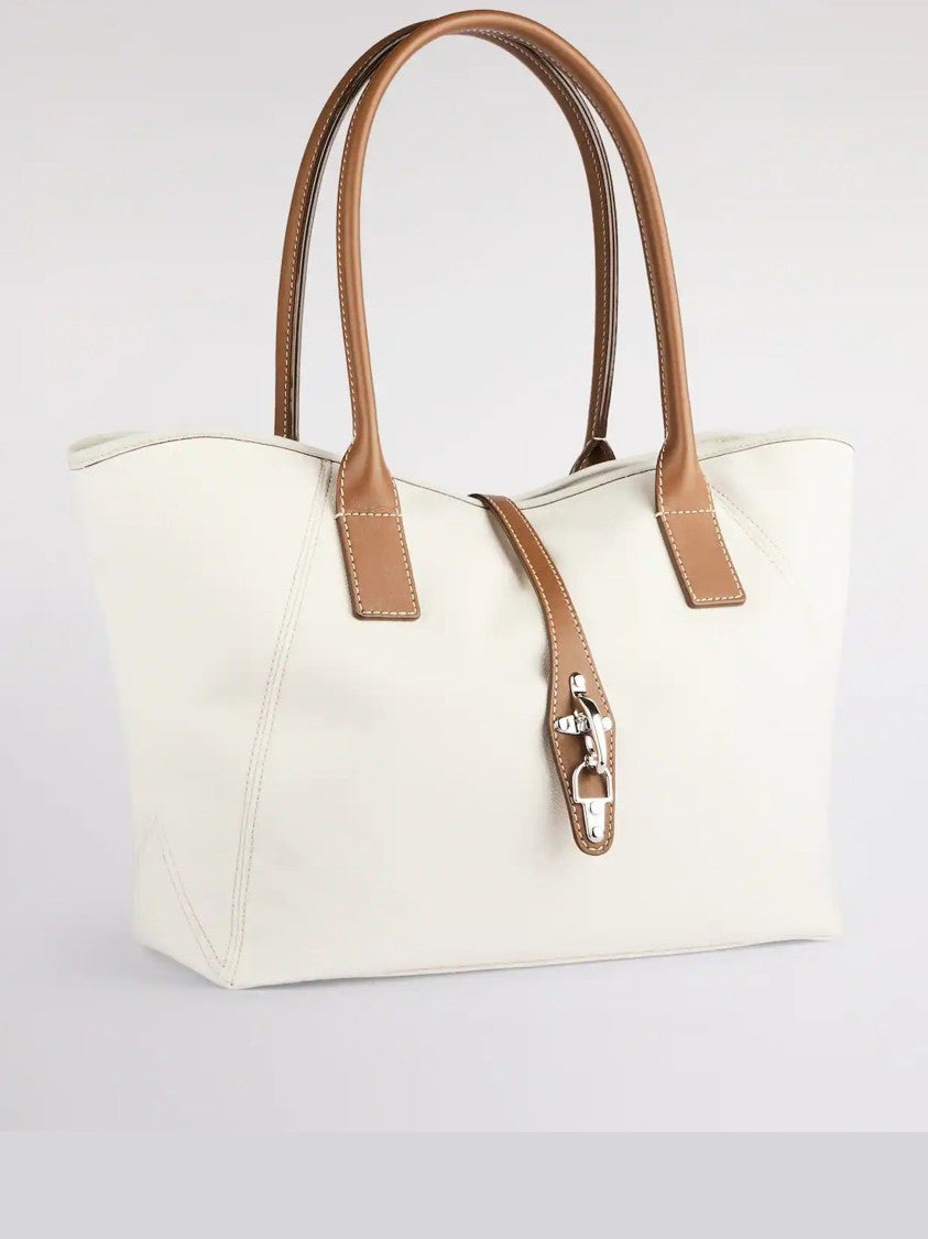 Fay Structured White Tote Brown Leather Trim