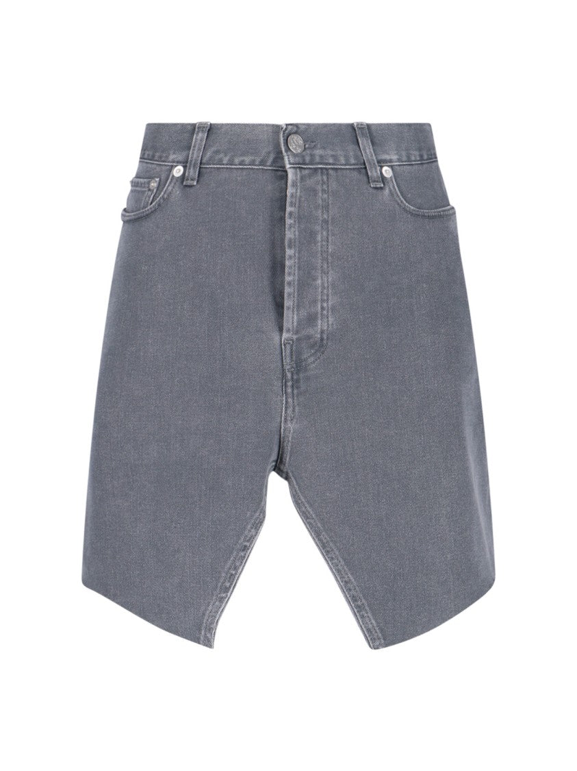 All In Asymmetrical Hem Denim Mini Skirt With Worn Finish