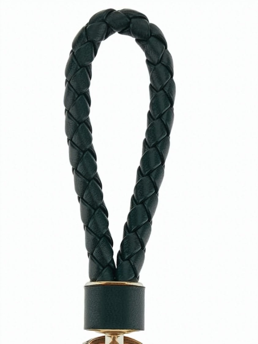 Bottega Veneta Braided Lambskin Leather Keyring With Polished Metal Accents