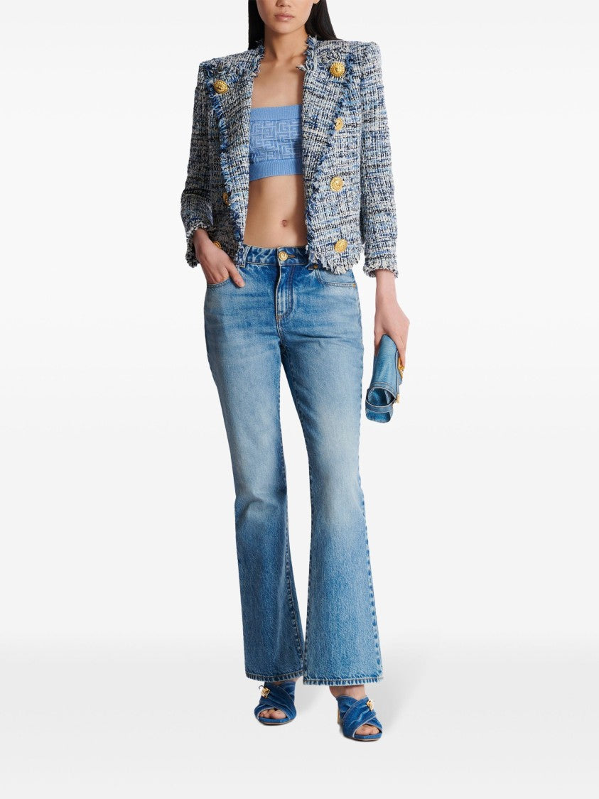 Balmain Blue Bra Top Pb Monogram Top