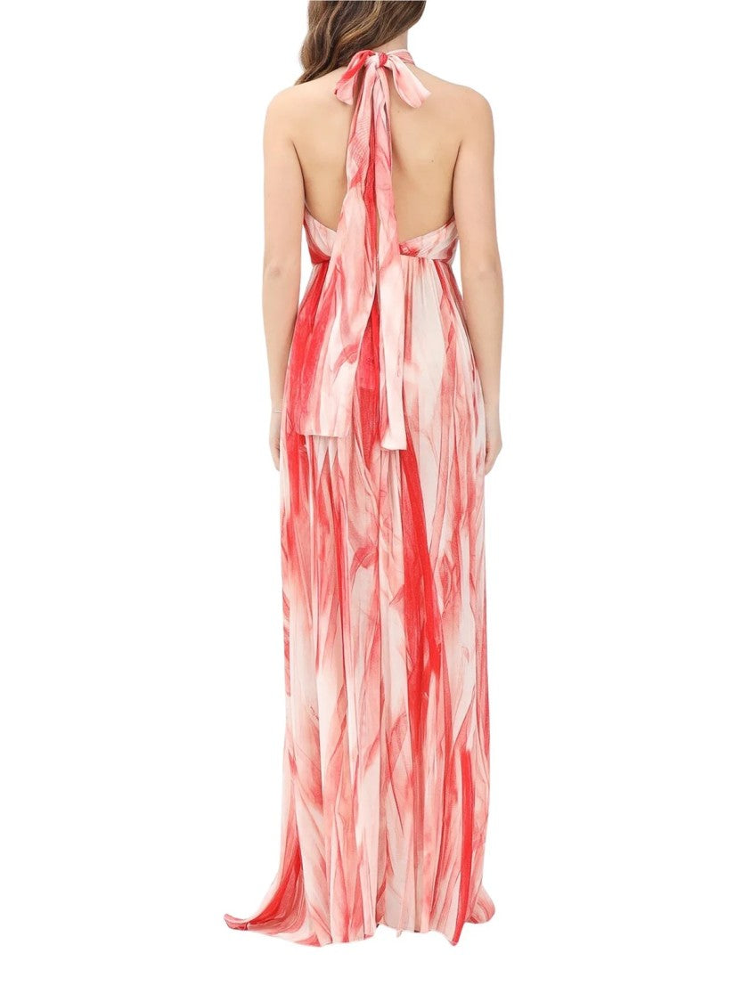 Elisabetta Franchi Red Viscose Voile Long Dress