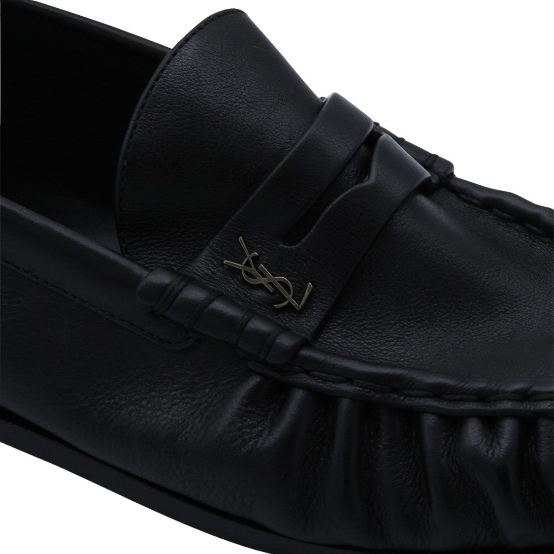 Saint Laurent Classic Black Leather Loafers With Gathered Detailing