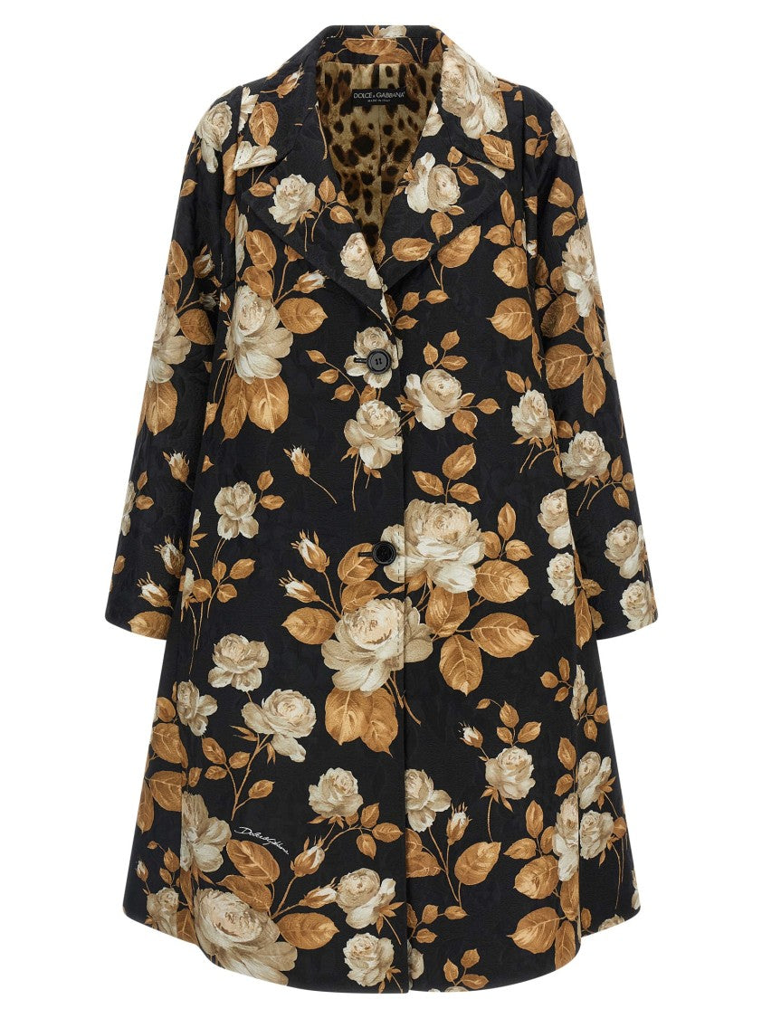 Dolce & Gabbana Brocade Coat With Vintage Rose Print