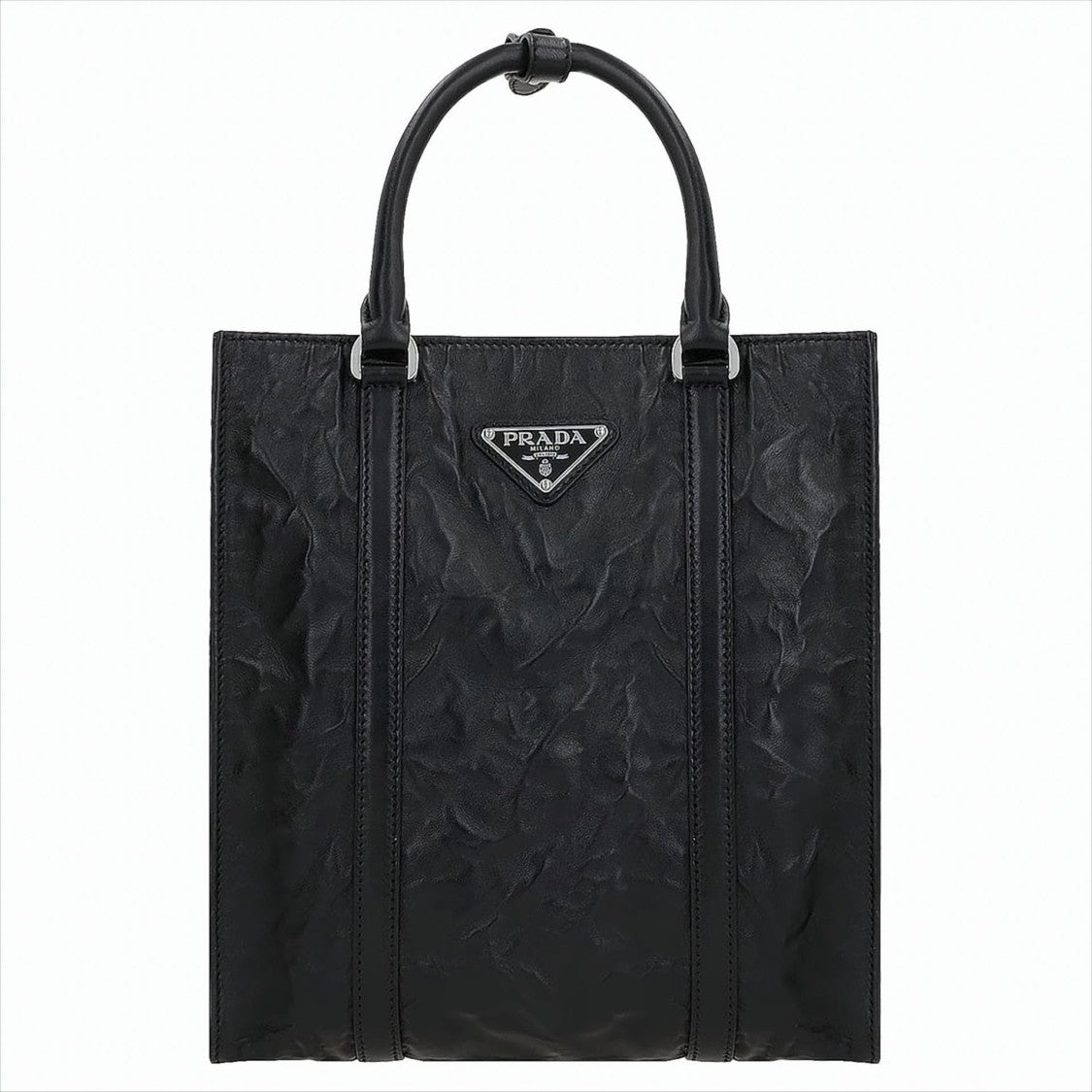 Prada Wrinkled Nappa Leather Mini Tote Bag With Iconic Logo Plaque