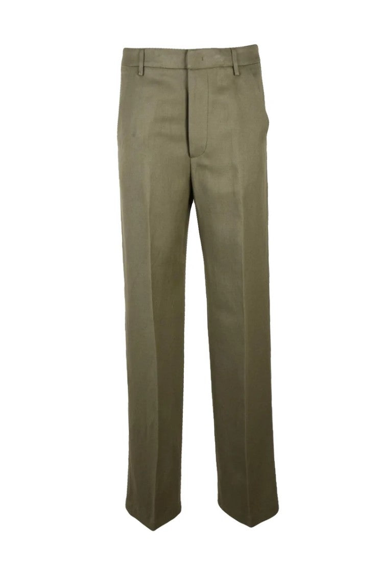 Dondup Viscose Linen Wide Leg Trousers - Green
