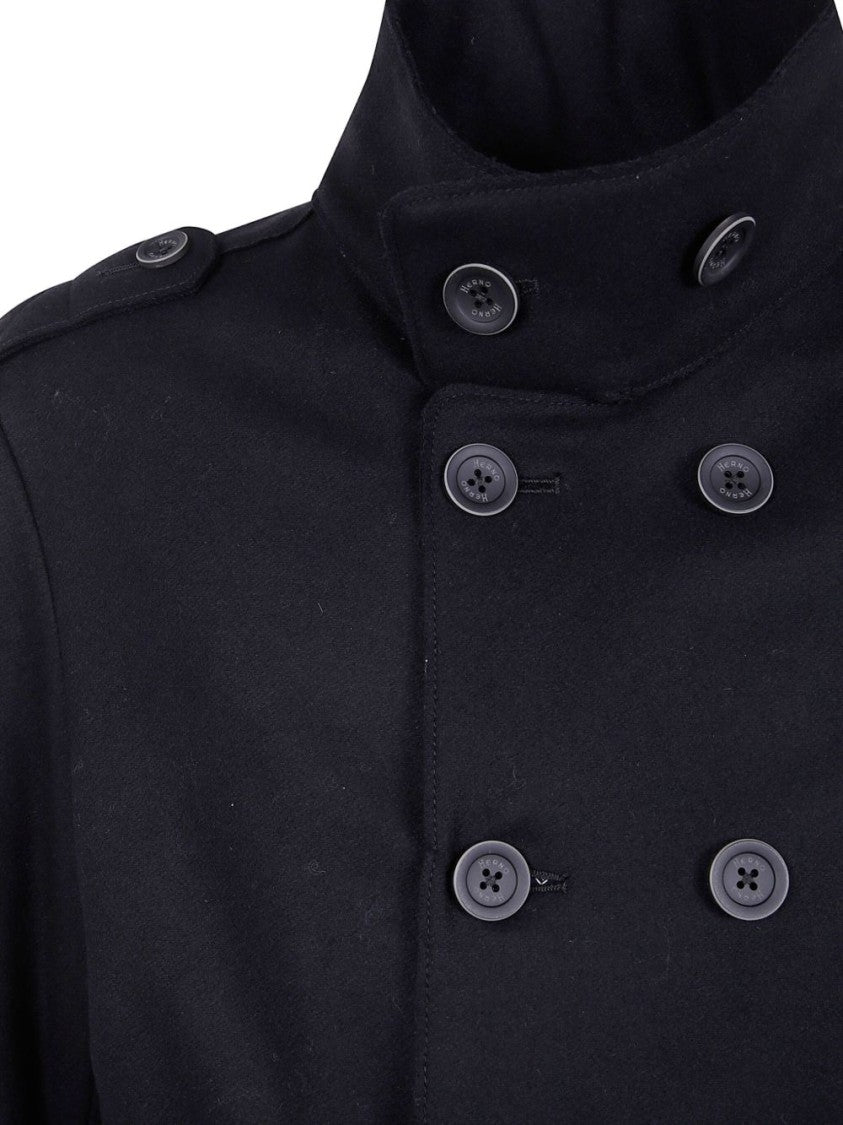 Herno Tailored Black Wool Blend Coat