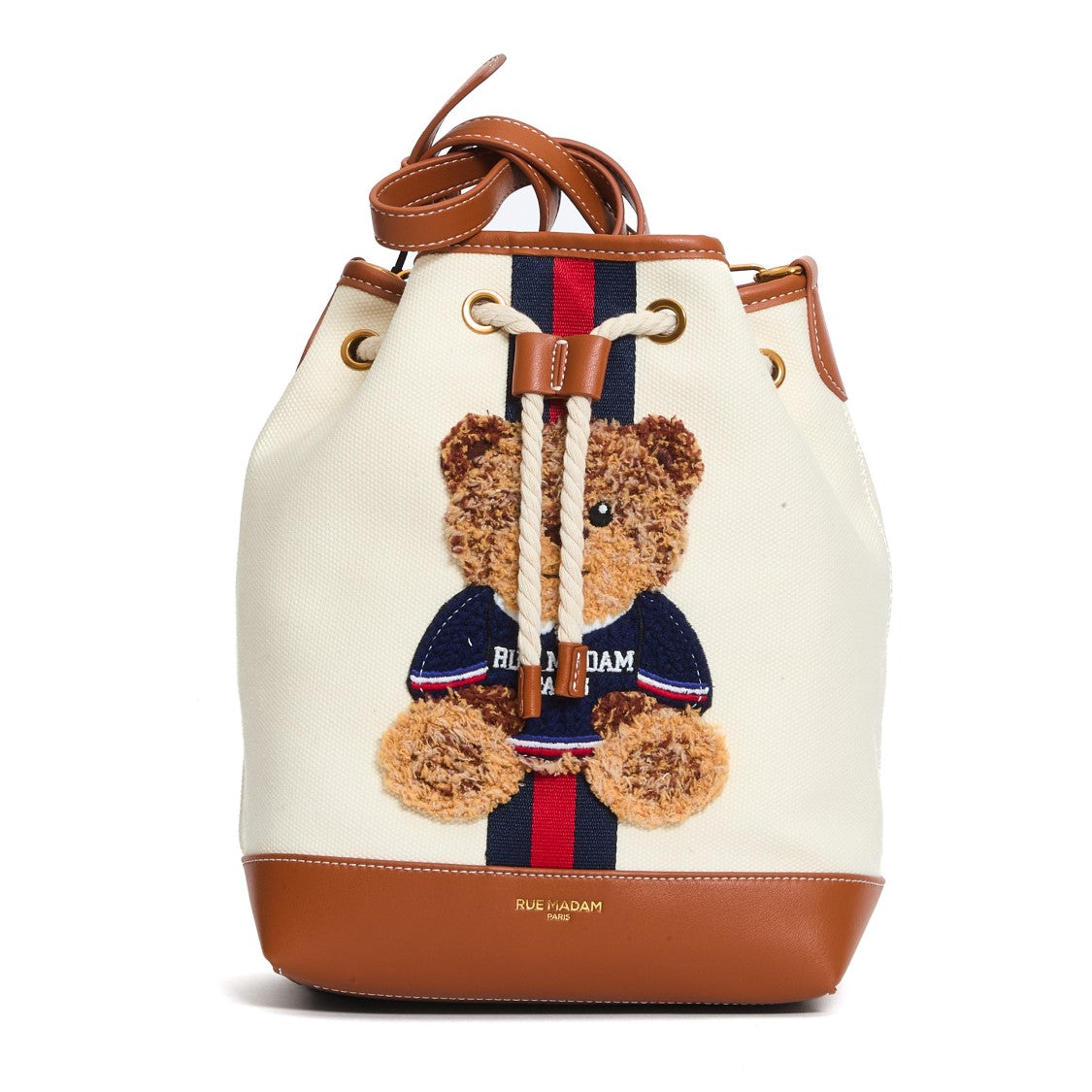 Rue Madame Canvas Bucket Bag With Teddy Bear Appliqué