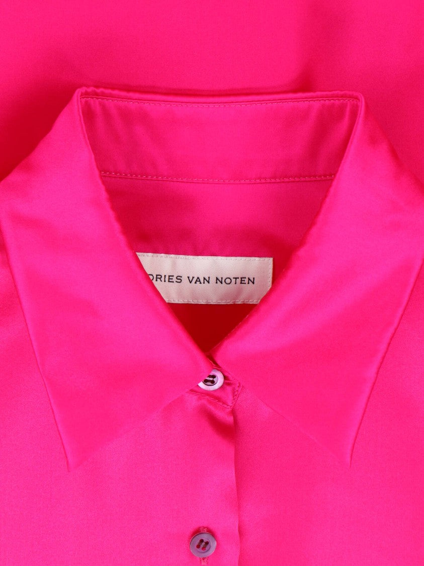Dries Van Noten Pink Classic Collar Silk Shirt